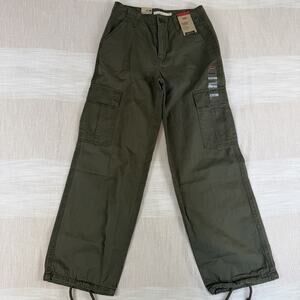 Levis 94 Baggy Cargo Pants Womens 25 Wide Leg Army Green Skater Grunge Cinch $79